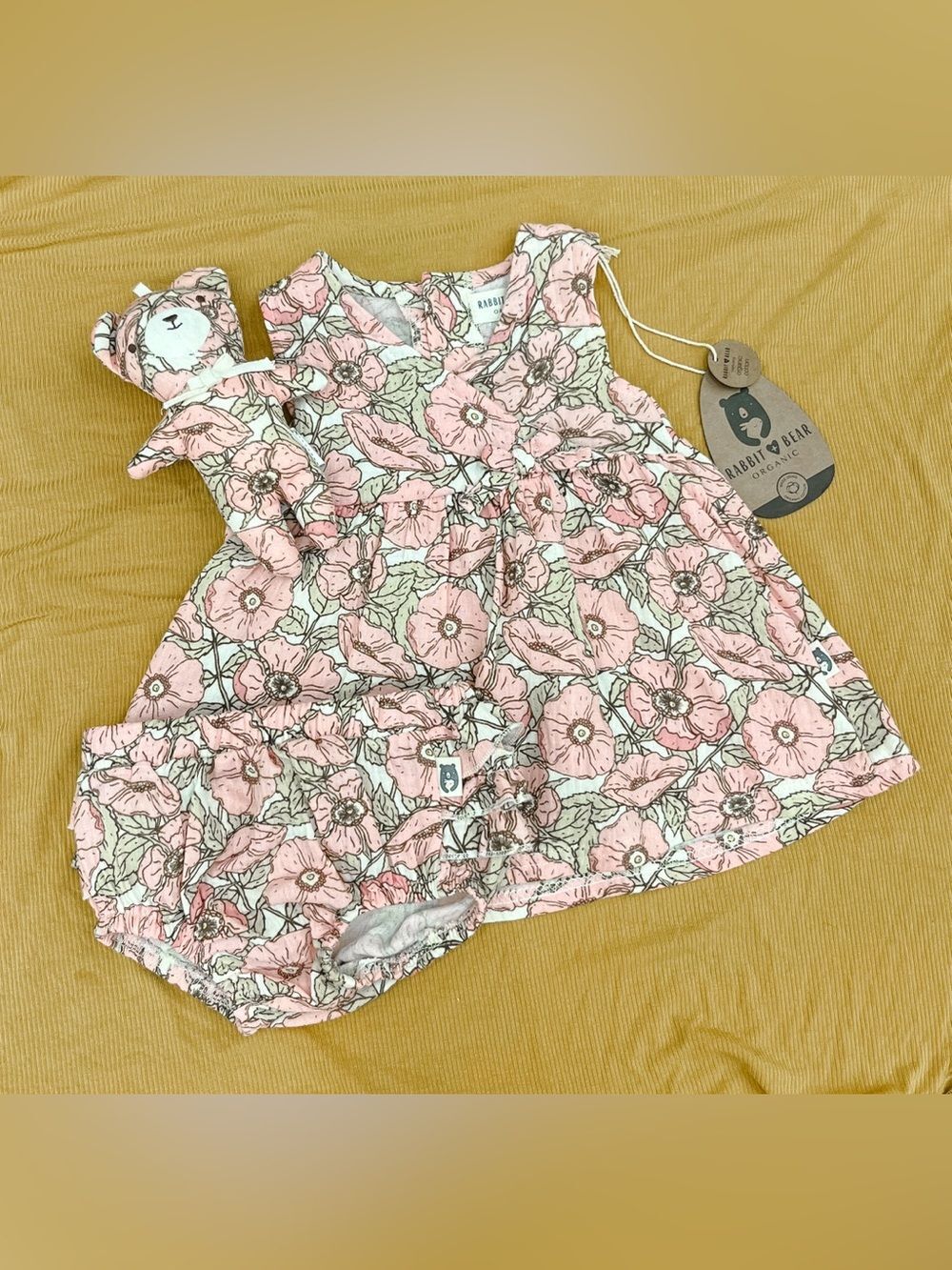 Rabbit + Bear Organic Pink Floral Baby Dress Set - NWT